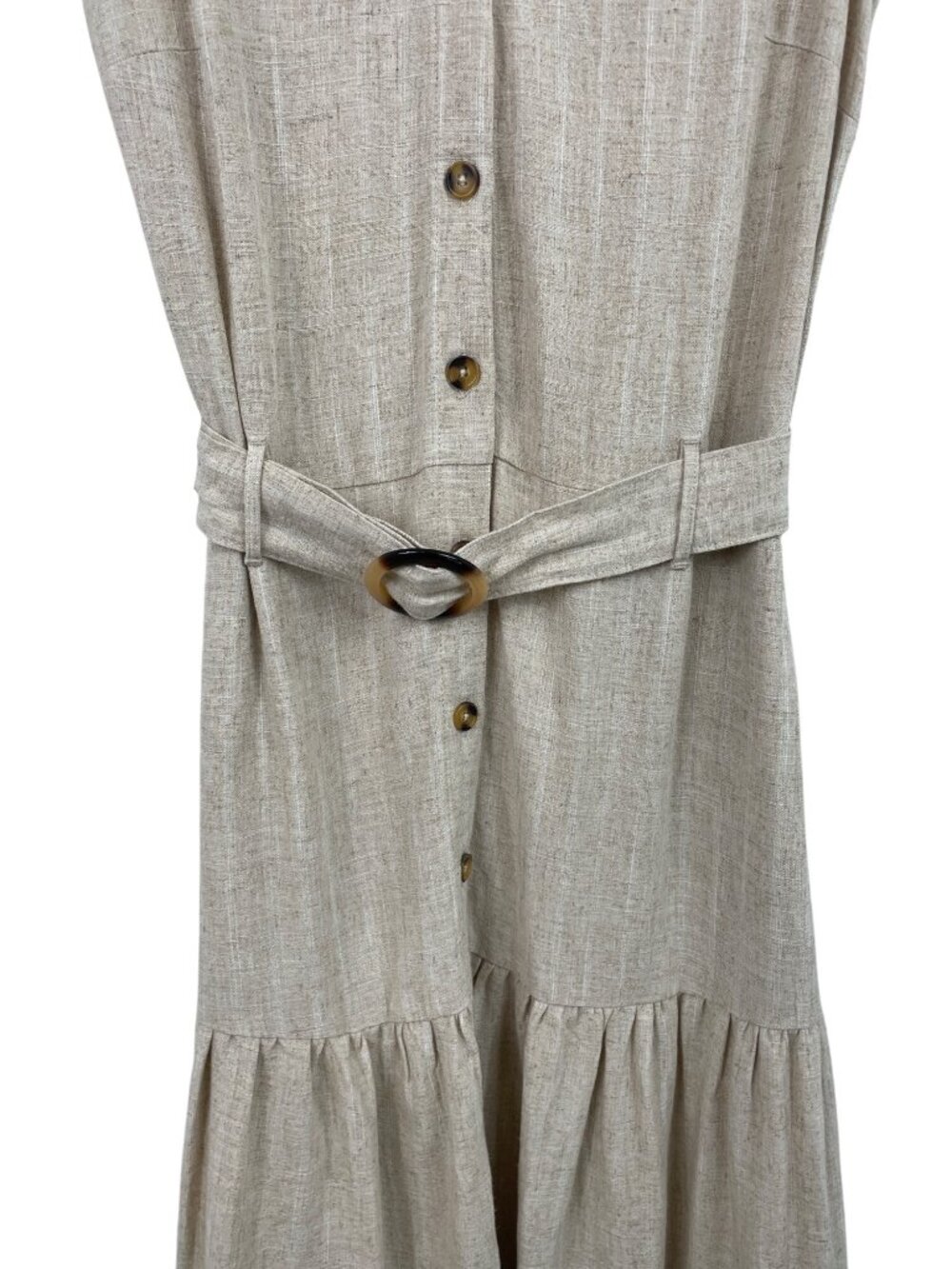 Falls Creek Sleeveless Beige Button-Front Midi Dress w/Belt Size Womens MED - Picture 4 of 11